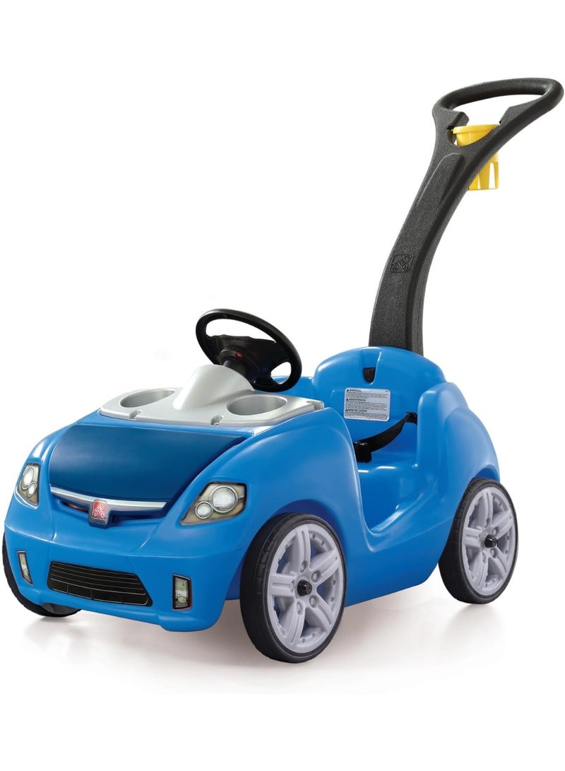 Step2 Whisper Ride II Kids Push Car, Single Seater Ride-On Toy with Whisper Wheels, Seat Belt, Horn, Foldable Push Handle & Storage Trunk, Blue, 18 Months+ - Image 1