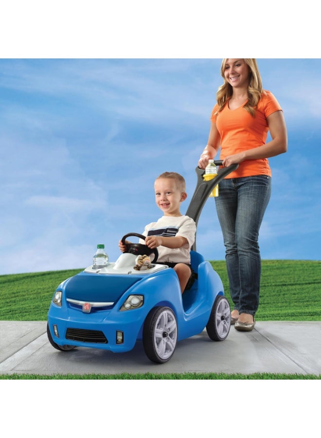 Step2 Whisper Ride II Kids Push Car, Single Seater Ride-On Toy with Whisper Wheels, Seat Belt, Horn, Foldable Push Handle & Storage Trunk, Blue, 18 Months+ - Image 2