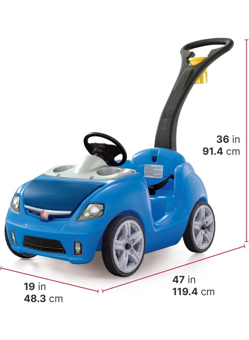 Step2 Whisper Ride II Kids Push Car, Single Seater Ride-On Toy with Whisper Wheels, Seat Belt, Horn, Foldable Push Handle & Storage Trunk, Blue, 18 Months+ - Image 3
