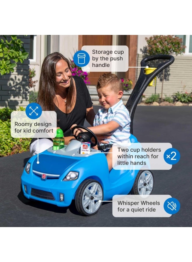 Step2 Whisper Ride II Kids Push Car, Single Seater Ride-On Toy with Whisper Wheels, Seat Belt, Horn, Foldable Push Handle & Storage Trunk, Blue, 18 Months+ - Image 4
