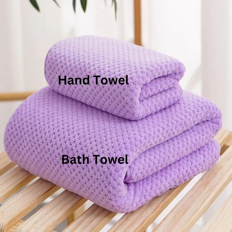 Linear مجموعة مناشف استحمام ومناشف يد من الألياف الدقيقة / مناشف الألياف الدقيقة للاستحمام بحجم كبير / منشفة للاستحمام / منشفة استحمام للرجال والنساء / 300 جرام لكل متر مربع (140 سم * 70 سم) (أرجواني) - Image 2