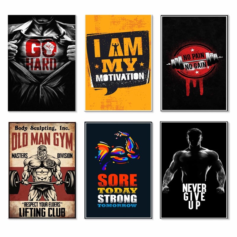 PIXELARTZ Wall Poster Motivational Gym Quotes Bodybuilding Workout Gym Posters HD Quality Posters for Home, Office, Room Wall Multicolor 12x18 inches (Pack of 6 posters) (05, Large) - Image 1