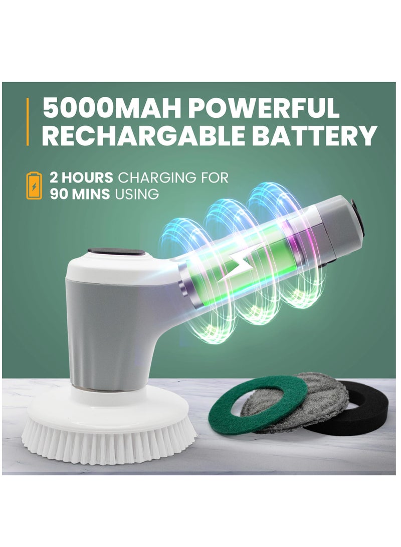 SYOSI فرشاة تنظيف كهربائية دوارة مع 6 رؤوس فرشاة قابلة للاستبدال، جهاز تنظيف لاسلكي قابل للشحن مزود بسرعتين قابلتين للتعديل للمطبخ، الحمام، حوض الاستحمام - Image 5
