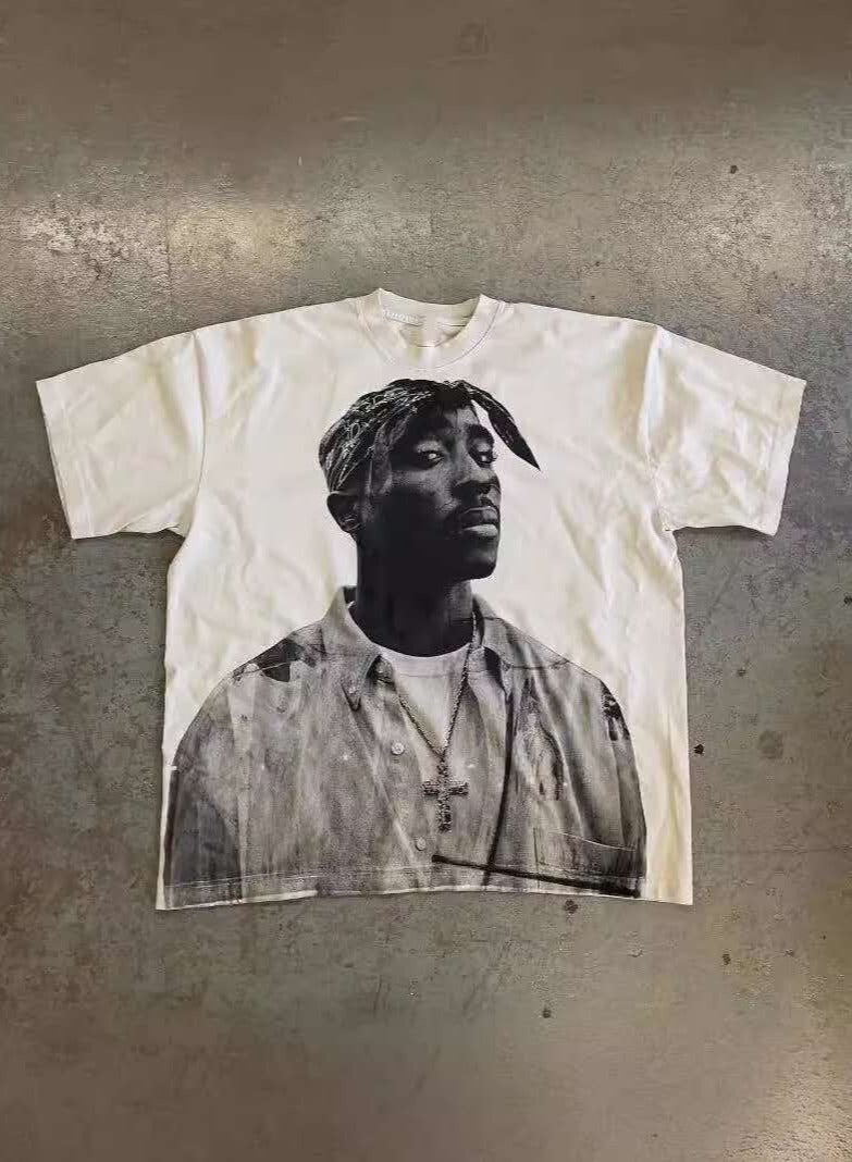 American retro printed casual short-sleeved T-shirt 
