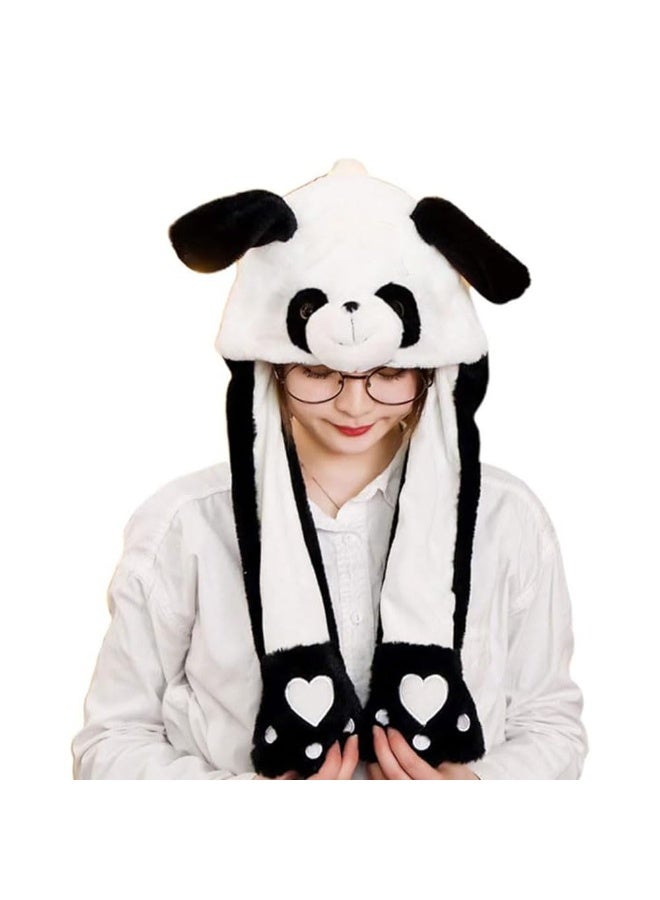 JZS Panda Hat with Ear Moving Jumping, Funny Cosplay Hat Cap for Girls,Cute Soft Plush Panda Headdress - Image 1