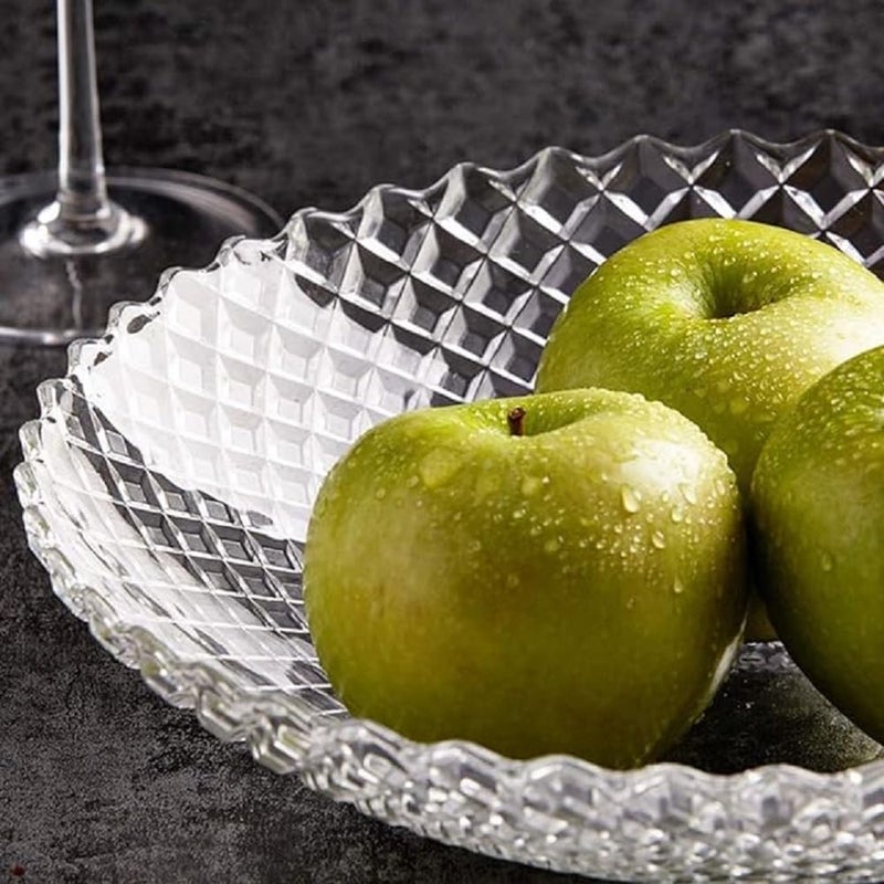 Luxansa Designer Glass Serving Fruit BowlVegetable Bowl Table Fruit Bowl Flat Base Fruit Bowl Dining Table Glass Serving Dinnerware Transparent - Image 3