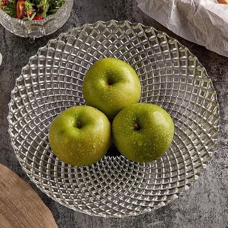 Luxansa Designer Glass Serving Fruit BowlVegetable Bowl Table Fruit Bowl Flat Base Fruit Bowl Dining Table Glass Serving Dinnerware Transparent - Image 2