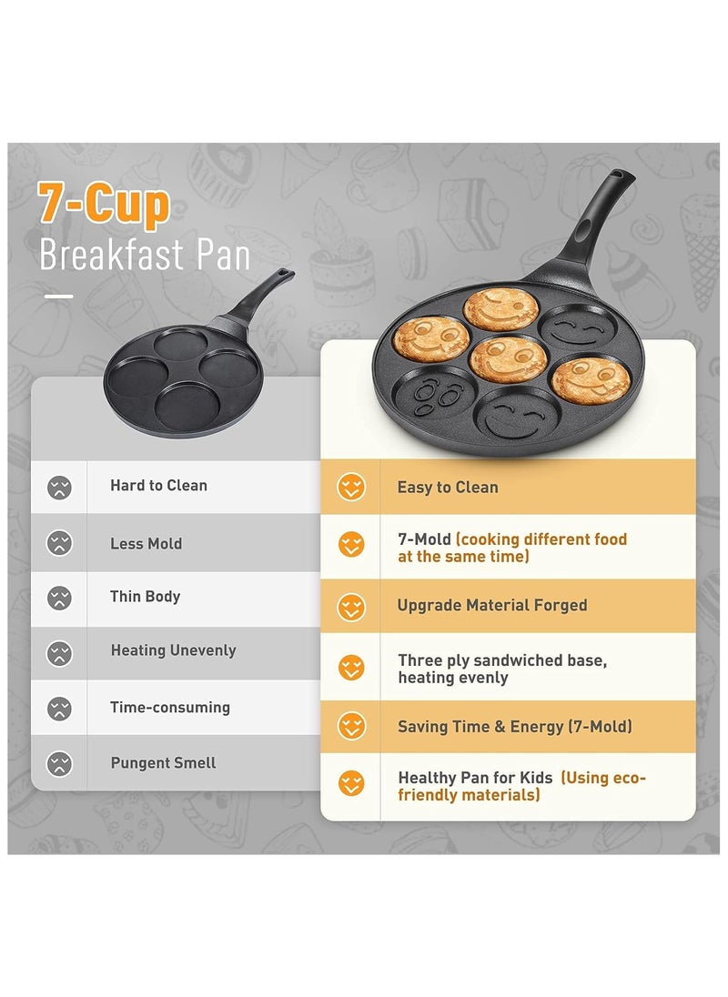 Generic - Nonstick Pancake Pan Griddle with Mini Pancake and 7 Smiling Face Cups Design - Crepe Pancake Maker for Kids - Image 1