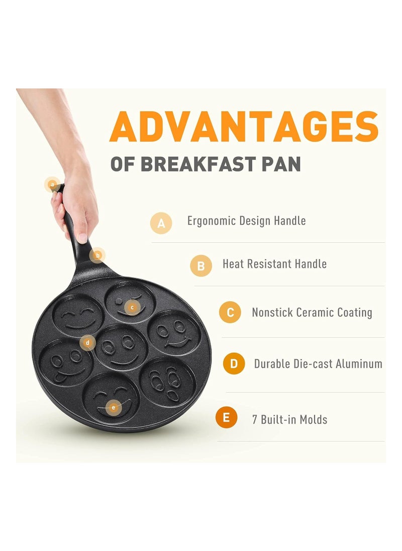 Generic - Nonstick Pancake Pan Griddle with Mini Pancake and 7 Smiling Face Cups Design - Crepe Pancake Maker for Kids - Image 1