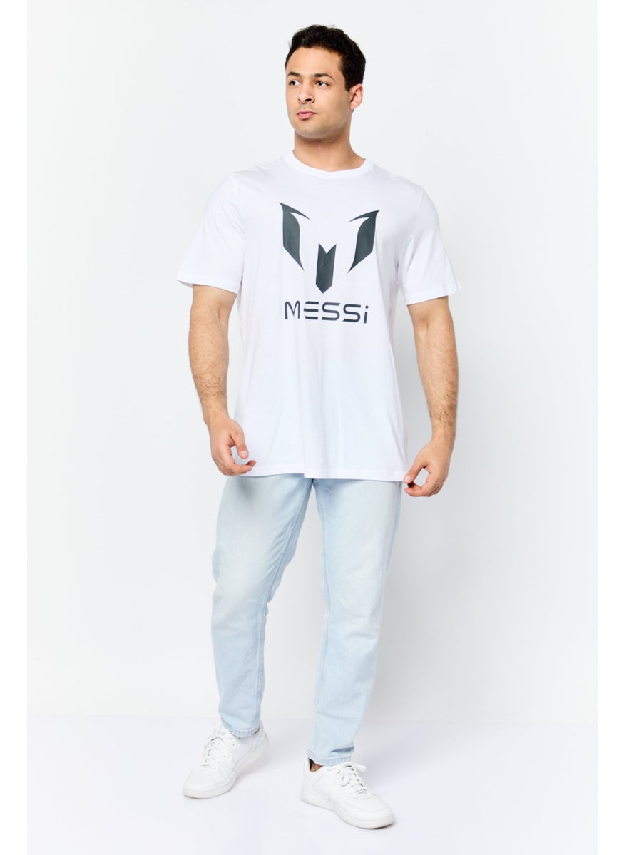 MESSI - Men Crew Neck Short Sleeves Brand Logo T-shirt, Bright White - Image 1