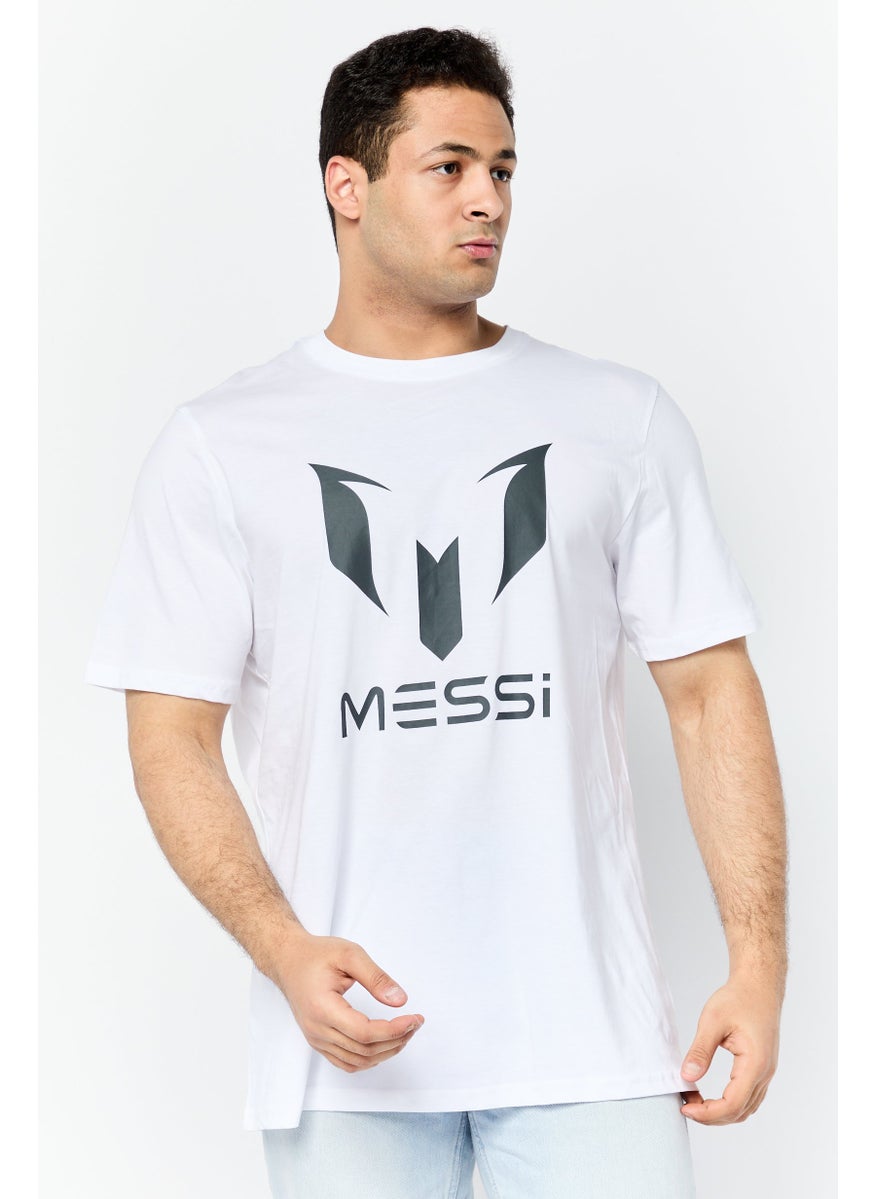 MESSI - Men Crew Neck Short Sleeves Brand Logo T-shirt, Bright White - Image 1