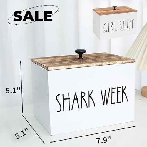LONG TAO Tampon Holder Tampon Organizer Rustic Wood Bathroom Storage Bin with Lid Movable Partition Storage Container with 3 Compartment Feminine Product Wood Tampon Dispenser (White) - Image 2
