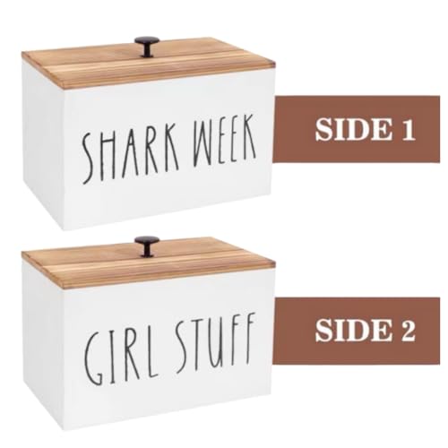 LONG TAO Tampon Holder Tampon Organizer Rustic Wood Bathroom Storage Bin with Lid Movable Partition Storage Container with 3 Compartment Feminine Product Wood Tampon Dispenser (White) - Image 3