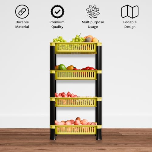 FOROLY 4-Layer Multipurpose Plastic Kitchen Storage Rack | Vegetable Basket Organizer | Stackable Storage Stand for Home, Pantry, Bathroom, Office – Durable Space-Saving Shelf (Yellow) - Image 3