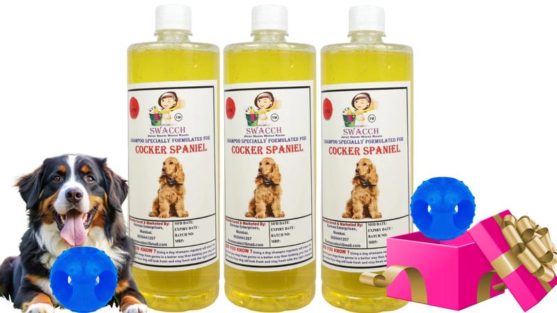swacch Pet Shampoo | Puppy Safe Shampoo | PH Balanced | Ditch to Itch for Cocker Spaniel Dog Shampoo 3 Litre (Lemon) + Goofy Ball Chew Toy Combo Pack - Image 1