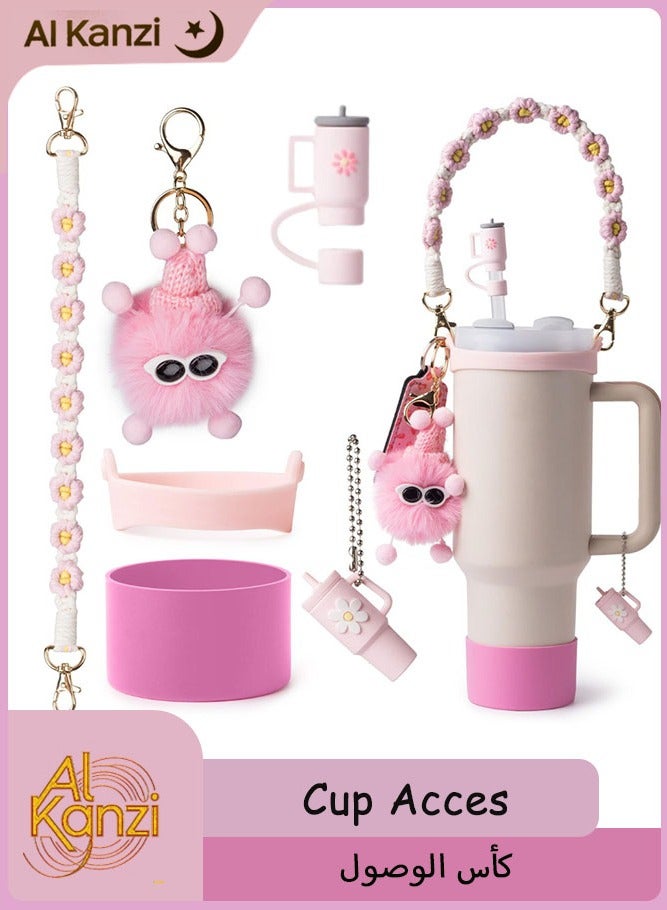Al Kanzi Cup Accessory Kit For Stanley Quencher Including Water Bottle Handle Strap, Silicone Cup Sleeve, Lipstick Holder, Key Chain Charms, Handle Charms, And Straw Topper Accessories For 40oz/30oz  Cup  - Image 1