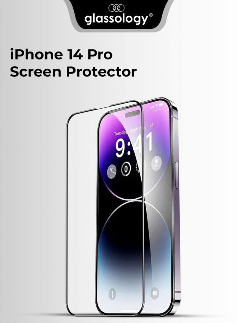 glassology حماية شاشة آيفون 14 برو زجاج مقسى حارس لاصق كامل من الحافة إلى الحافة - Image 1