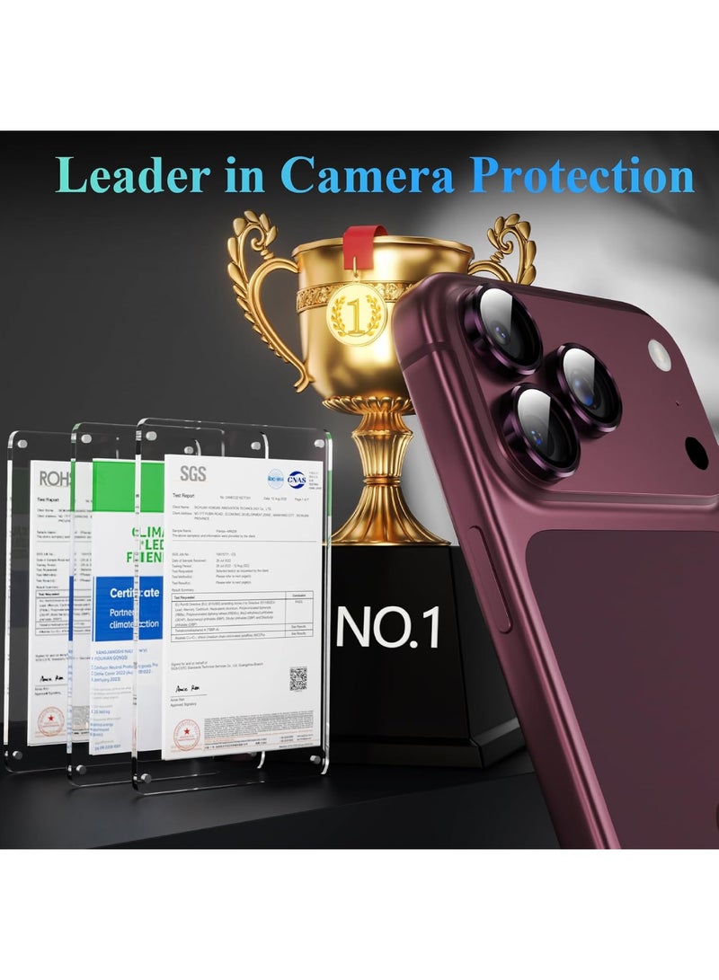 اووكاي واقي عدسة كاميرا iPhone 18 Pro Max، [تركيب بخطوة واحدة] واقي شاشة الكاميرا، زجاج مقوى فائق النحافة مقاوم للخدوش مع حواف معدنية، متوافق مع أغلفة الحماية (لون أحمر خمري). - Image 2