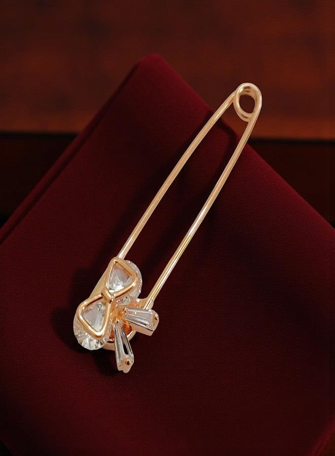 ACCESSHER Women's & Girls Rose Gold-Plated Bow American Diamond Safety Pin Brooch, Decorative Saree and Hijab Pin, Elegant Saree Pleats, Pallu & Dupatta Accessory - Image 4