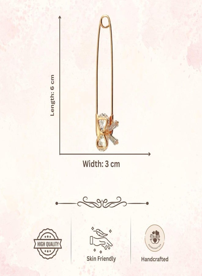 ACCESSHER Women's & Girls Rose Gold-Plated Bow American Diamond Safety Pin Brooch, Decorative Saree and Hijab Pin, Elegant Saree Pleats, Pallu & Dupatta Accessory - Image 5