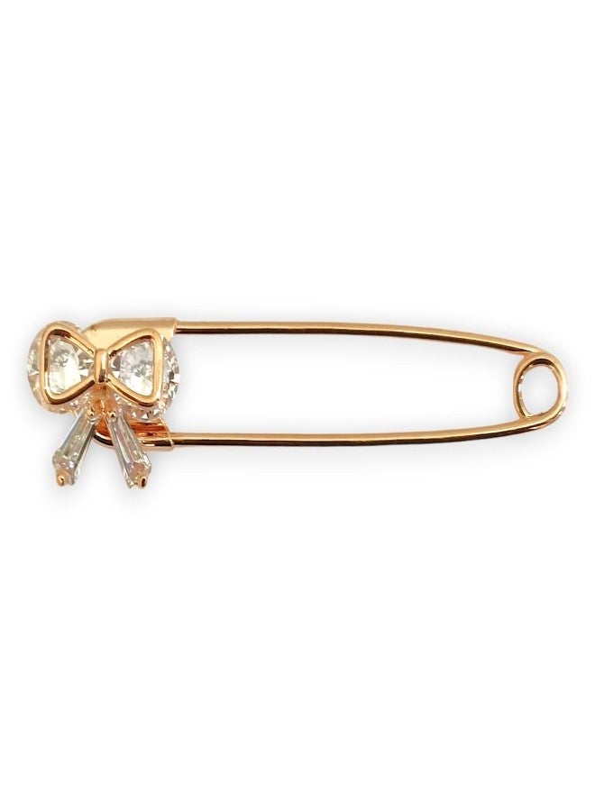 ACCESSHER Women's & Girls Rose Gold-Plated Bow American Diamond Safety Pin Brooch, Decorative Saree and Hijab Pin, Elegant Saree Pleats, Pallu & Dupatta Accessory - Image 1