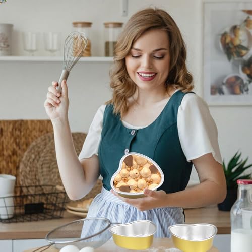 IVICOO Mini Cake Pans With Lids,Heart Shaped Cake Pans,20 Pcs 3.7oz/110ml Aluminum Foil Mini Disposable Heart Shaped Containers for Mother'S Day, Weddings and Birthdays Party (Golden) - Image 5