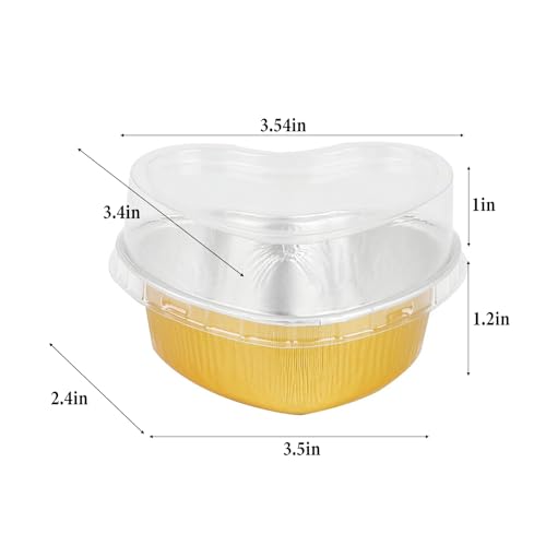 IVICOO Mini Cake Pans With Lids,Heart Shaped Cake Pans,20 Pcs 3.7oz/110ml Aluminum Foil Mini Disposable Heart Shaped Containers for Mother'S Day, Weddings and Birthdays Party (Golden) - Image 2