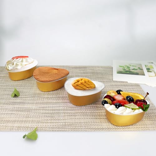 IVICOO Mini Cake Pans With Lids,Heart Shaped Cake Pans,20 Pcs 3.7oz/110ml Aluminum Foil Mini Disposable Heart Shaped Containers for Mother'S Day, Weddings and Birthdays Party (Golden) - Image 4