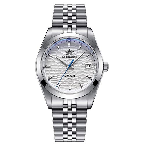 ADDIESDIVE ساعة يد أوتوماتيكية للرجال من ADDIESDIVE ساعة رسمية كريستال ياقوتي ميكانيكي NH35A قرص رفيع ثلاثي الأبعاد بلون اللؤلؤ الأبيض مع تموجات - Image 1