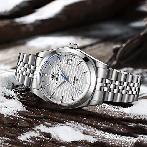 ADDIESDIVE ساعة يد أوتوماتيكية للرجال من ADDIESDIVE ساعة رسمية كريستال ياقوتي ميكانيكي NH35A قرص رفيع ثلاثي الأبعاد بلون اللؤلؤ الأبيض مع تموجات - Image 5