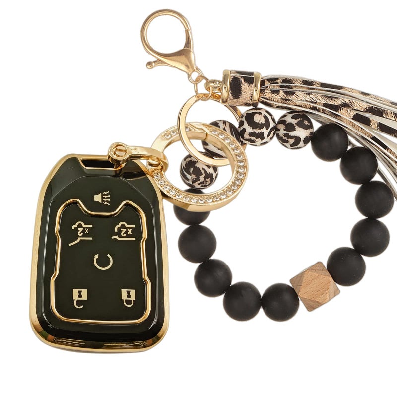RFSRZ Key Fob Case Fit for Chevy Chevrolet Suburban Tahoe GMC Terrain Yukon XL Smart 6 Buttons Soft TPU Full Cover Remote Protector Bling Key Chain Bracelet Silicone Portable Car Keys Tassel Chains - Image 1