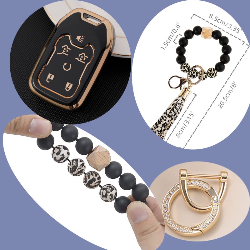 RFSRZ Key Fob Case Fit for Chevy Chevrolet Suburban Tahoe GMC Terrain Yukon XL Smart 6 Buttons Soft TPU Full Cover Remote Protector Bling Key Chain Bracelet Silicone Portable Car Keys Tassel Chains - Image 4