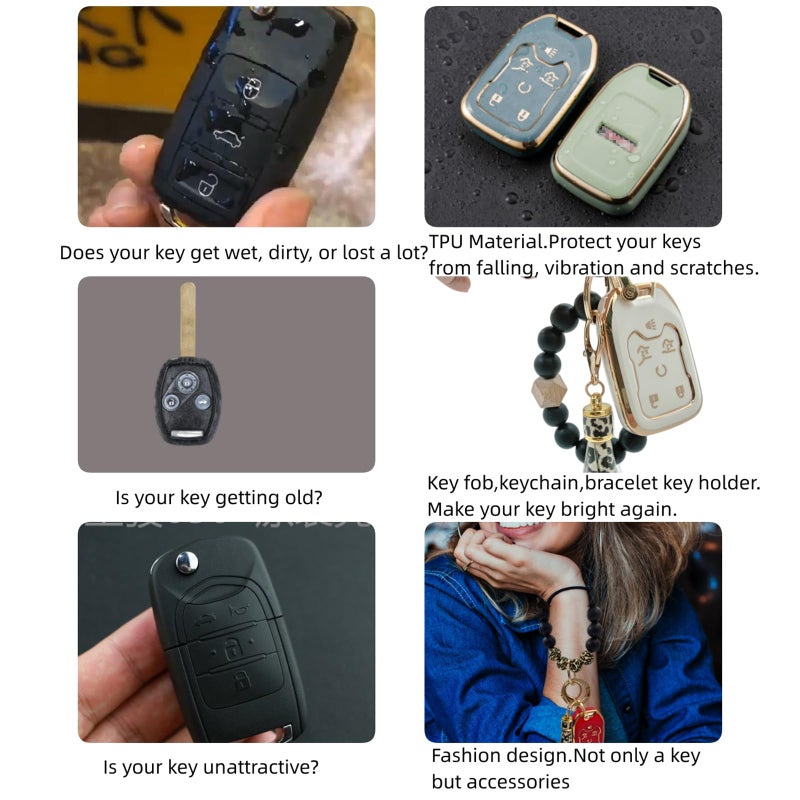 RFSRZ Key Fob Case Fit for Chevy Chevrolet Suburban Tahoe GMC Terrain Yukon XL Smart 6 Buttons Soft TPU Full Cover Remote Protector Bling Key Chain Bracelet Silicone Portable Car Keys Tassel Chains - Image 5