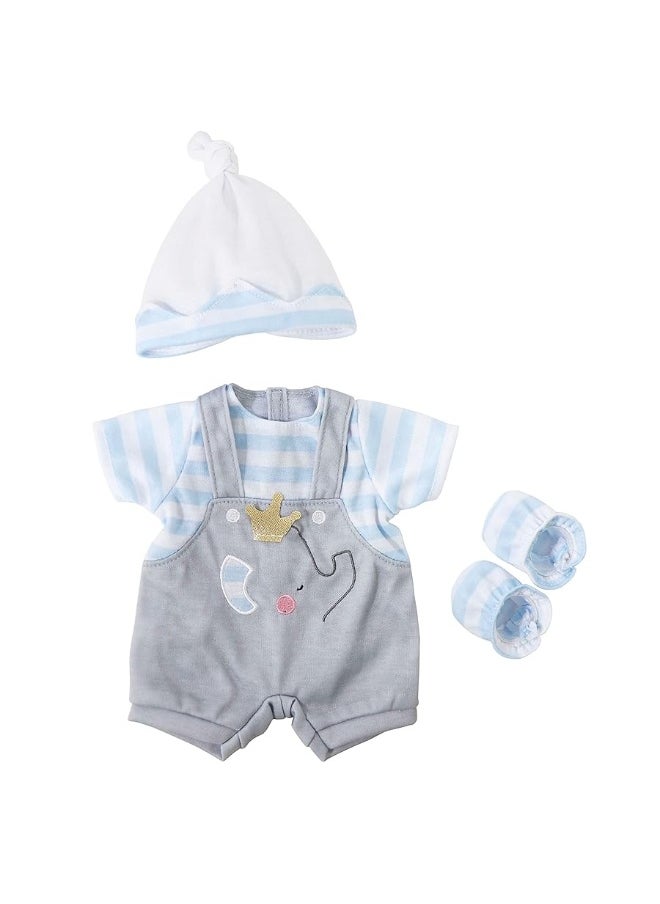 JC TOYS JC Toys | Berenguer Boutique | Baby Doll Outfit | Gray Overall Shorts with Blue Stripes | Includes Headband and Booties | Ages 2+ | Fits Dolls 14"- 16"  - Image 2