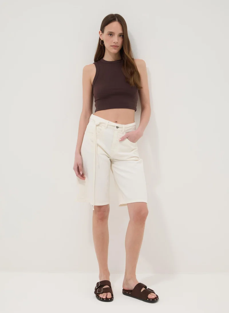 Ovs OVS Brown Cotton-Stretch Cropped Tank Top