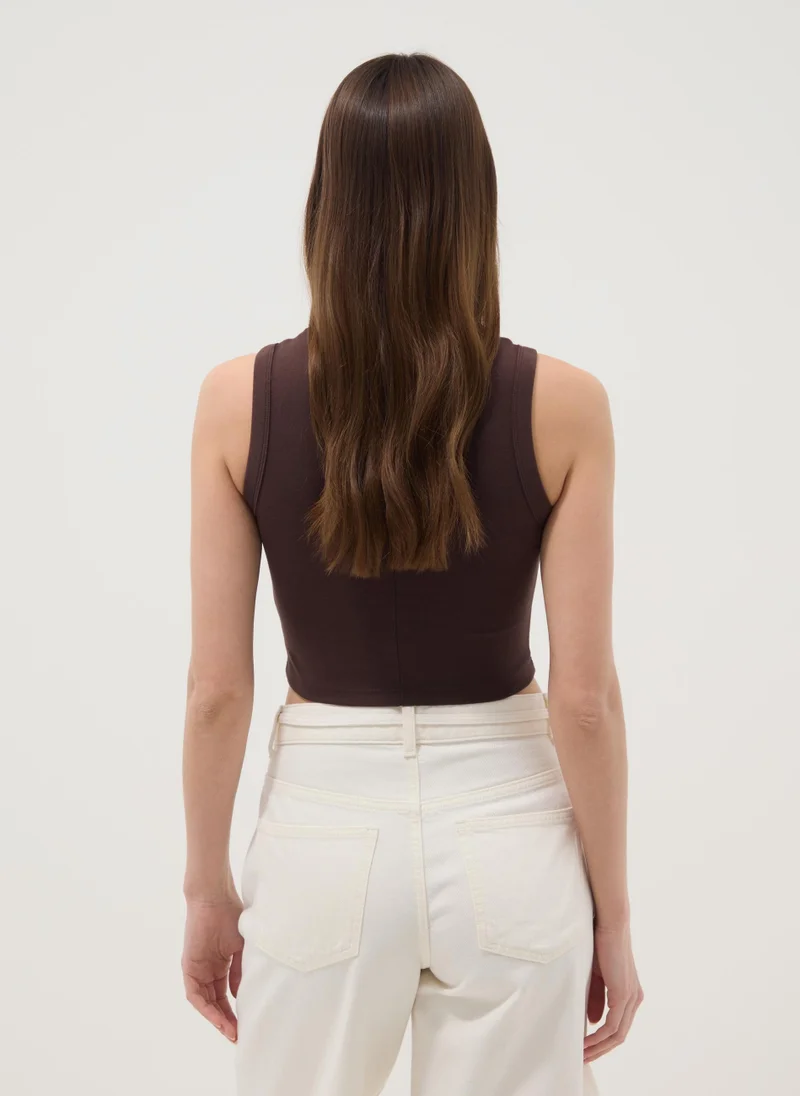Ovs  OVS Brown Cotton-Stretch Cropped Tank Top for Women | Best Price UAE