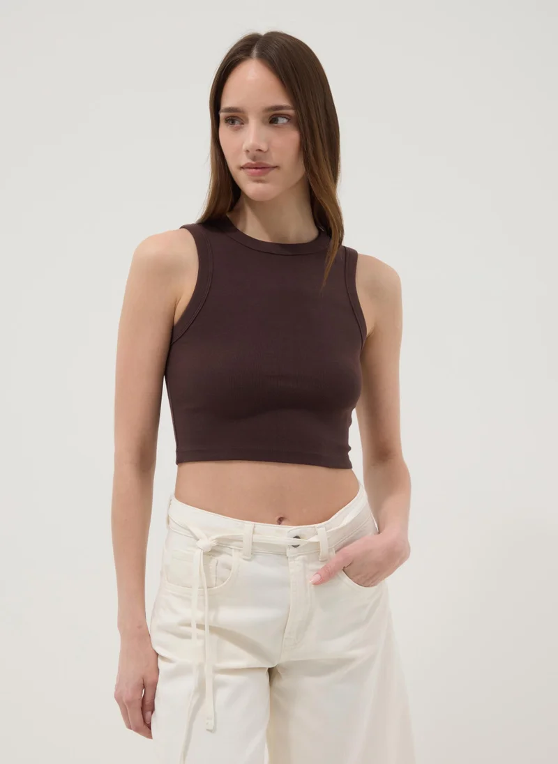 Ovs  OVS Brown Cotton-Stretch Cropped Tank Top for Women | Best Price UAE