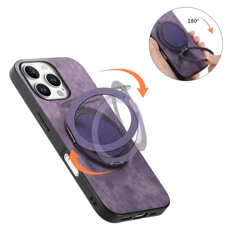 MS Leather Texture MagSafe Case for Samsung Galaxy A24 with Rotating Magnetic Ring and 360° Kickstand plus Shockproof plus Anti-Fingerprint in Pink - Image 3