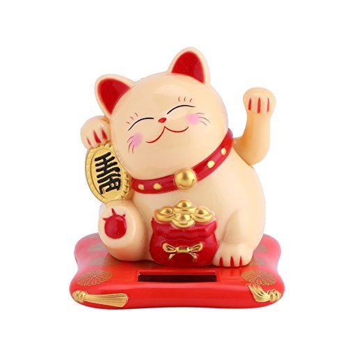 Zerodis Fortune Lucky Welcoming Cat Solar Powered Cute Cat with Waving Arm Home Display Car Decor(Yellow) - Image 1