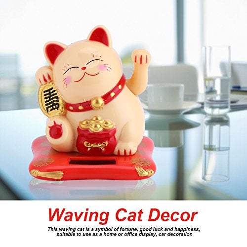 Zerodis Fortune Lucky Welcoming Cat Solar Powered Cute Cat with Waving Arm Home Display Car Decor(Yellow) - Image 2