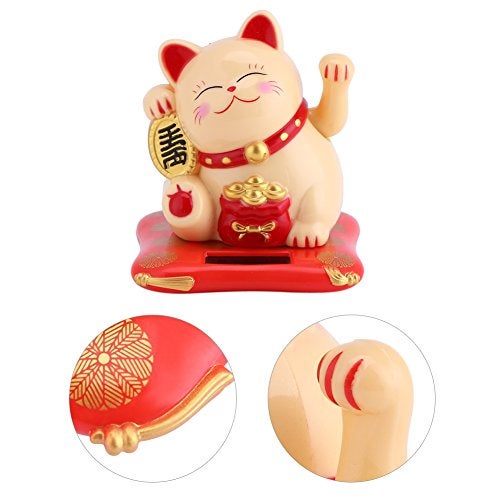 Zerodis Fortune Lucky Welcoming Cat Solar Powered Cute Cat with Waving Arm Home Display Car Decor(Yellow) - Image 5