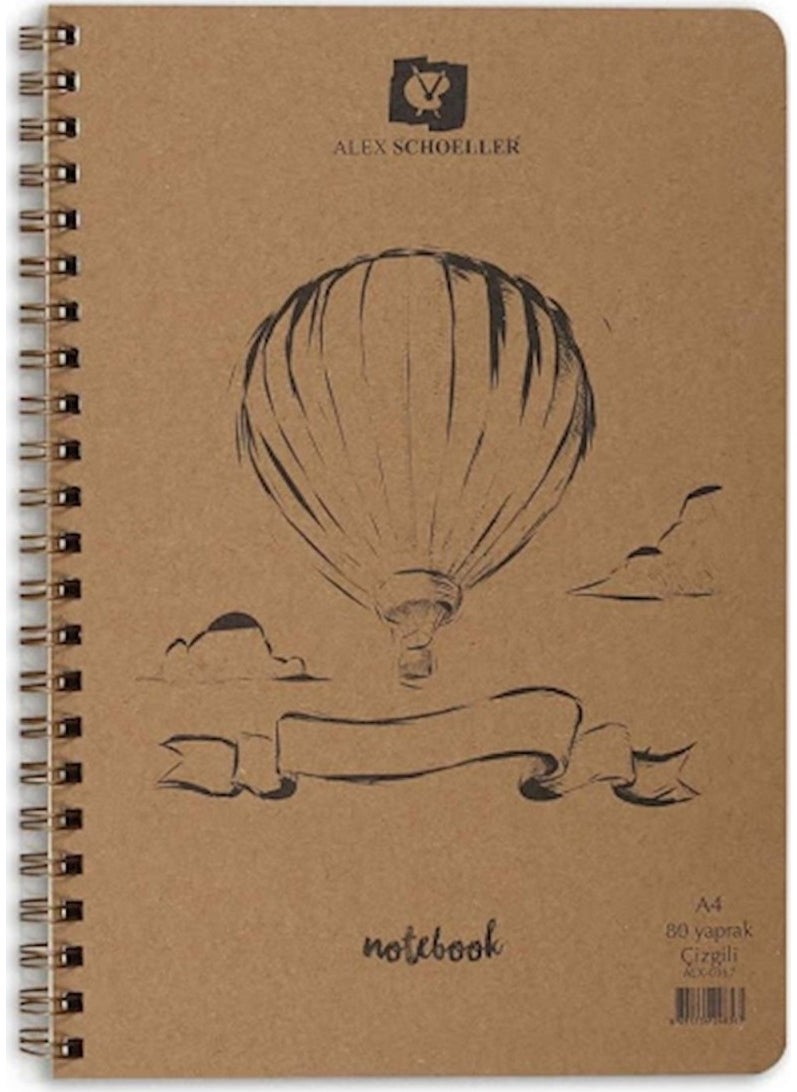 Alex Schoeller A5 Spiral Hard Cover 80 Sheets Kraft Checkered Notebook 