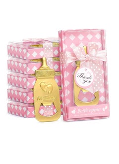 Excefore 6 Pieces Bottle Opener Baby Shower Favor For Guest, Cute Baby Shower Souvenirs with Baby Footprints Neutral Baby Shower Decoration Gender Reveal Party Supplies for Boy Girl (Pink)  - Image 1