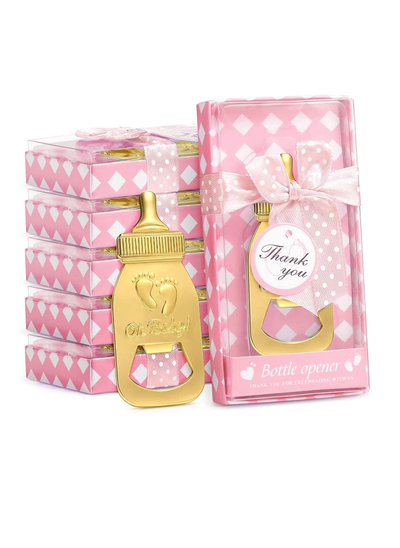 Excefore 6 Pieces Bottle Opener Baby Shower Favor For Guest, Cute Baby Shower Souvenirs with Baby Footprints Neutral Baby Shower Decoration Gender Reveal Party Supplies for Boy Girl (Pink)  - Image 1