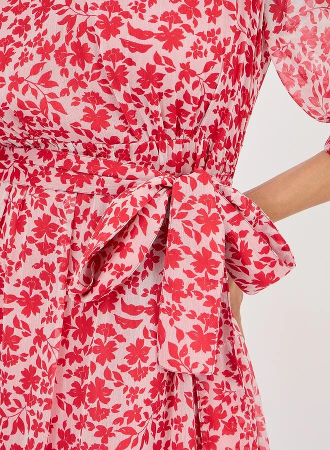 Femmella Floral Print Waist Tie Tiered Maxi Dress
