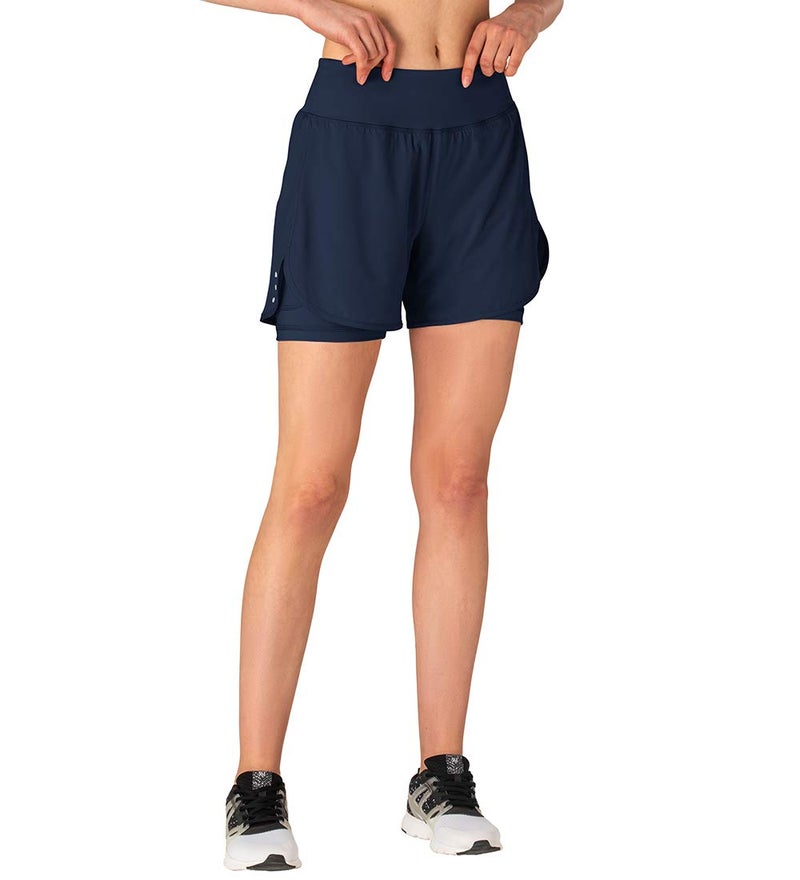 Gopune Women's 2 in 1 Running Shorts Workout Athletic Gym Yoga Shorts for Women with Phone Pockets Navy,M - Image 3