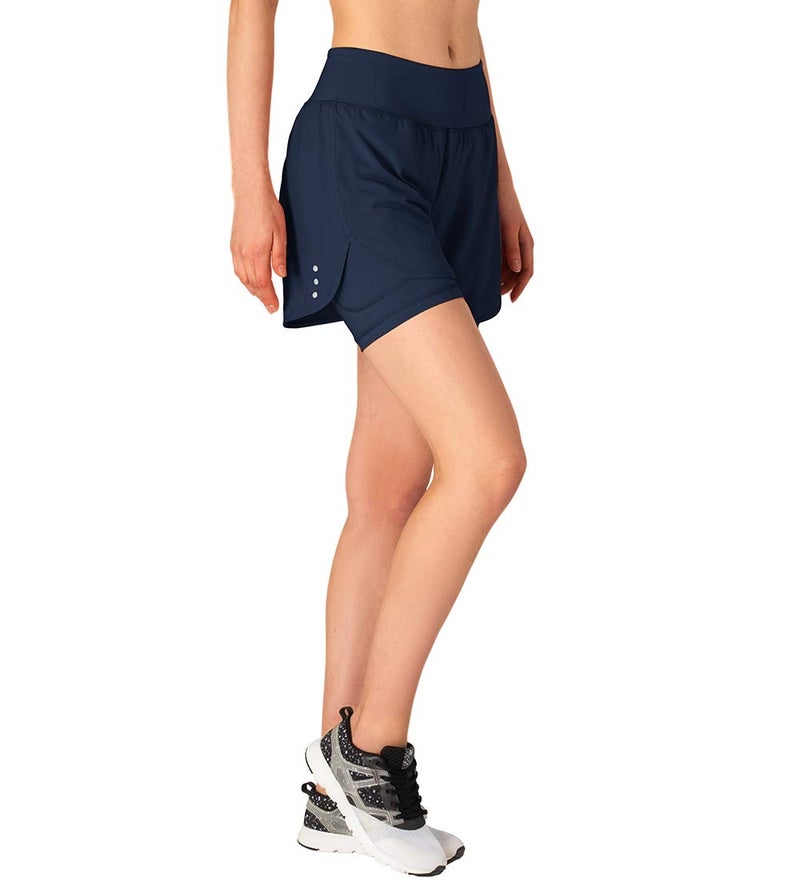 Gopune Women's 2 in 1 Running Shorts Workout Athletic Gym Yoga Shorts for Women with Phone Pockets Navy,M - Image 5