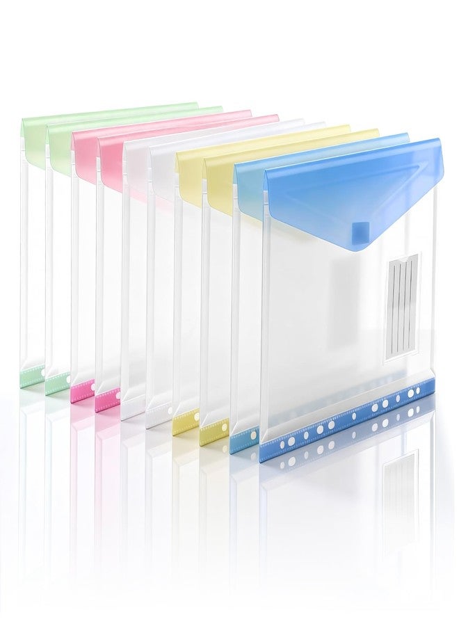 XingDuing Binder Pocket, 10 Pack Plastic Envelopes Binder Pocket with Tight Closure,11 Holes Expandable Binder Folders, olders with Pockets Side Loading, Binder Organizer, Letter Size, Assorted Colors - Image 1