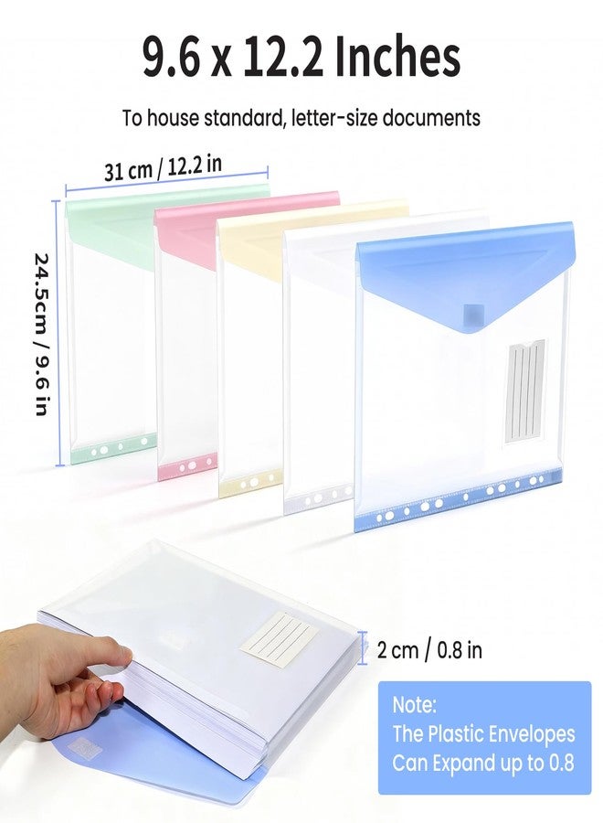 XingDuing Binder Pocket, 10 Pack Plastic Envelopes Binder Pocket with Tight Closure,11 Holes Expandable Binder Folders, olders with Pockets Side Loading, Binder Organizer, Letter Size, Assorted Colors - Image 2