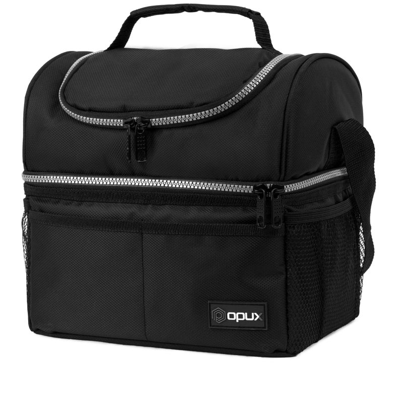 OPUX Lunch Box For Men Women, Insulated Large Lunch Bag Adult Work, Double Decker Lunchbox Meal Prep, Dual Compartment Leakproof Lunch Cooler, Soft Lunch Pail Tote Boys Girls Kids School, Black 16 Can - Image 1